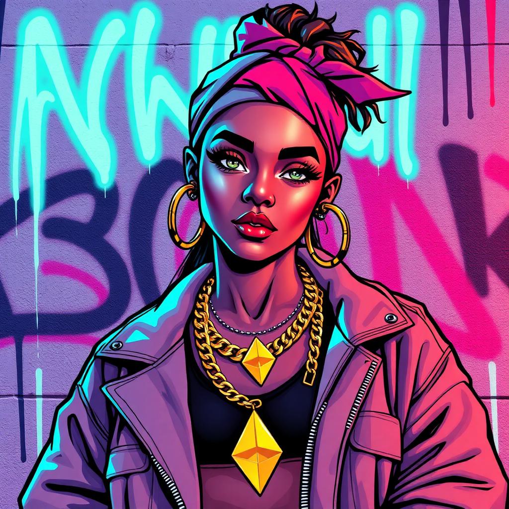 Female American hip-hop crypto degen avatar